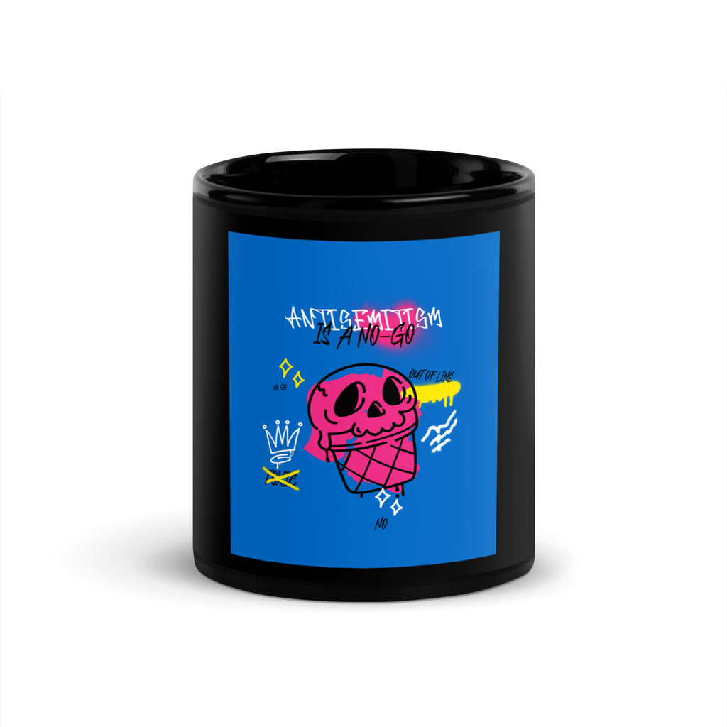 No Go Graffiti Doodle | Antisemitism | Black Glossy Mug