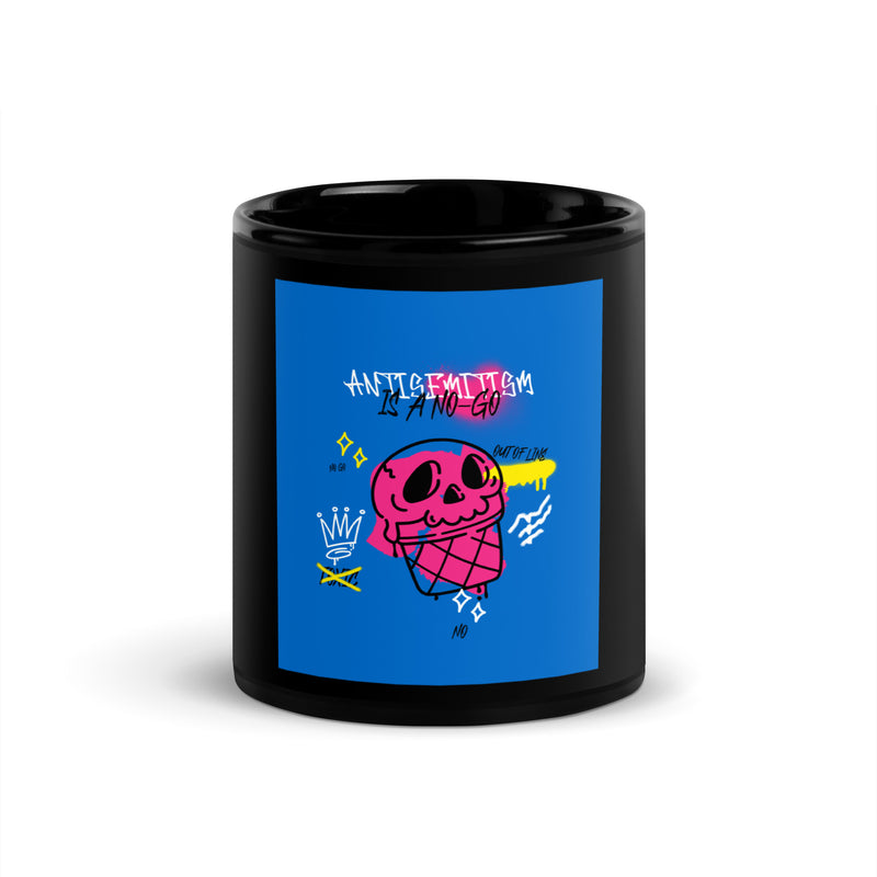 No Go Graffiti Doodle | Antisemitism | Black Glossy Mug