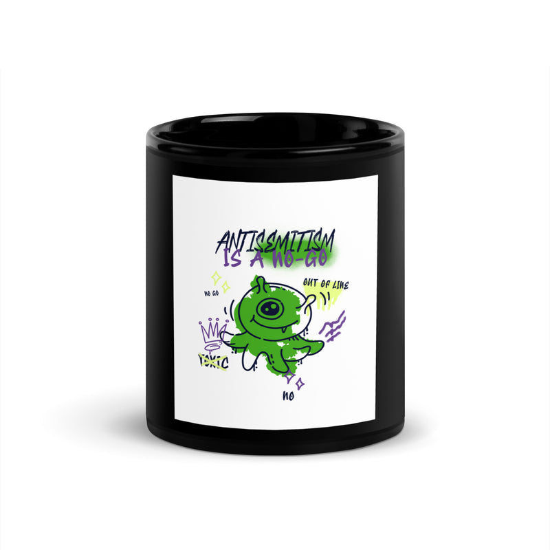 No Go Graffiti Doodle | Antisemitism | Black Glossy Mug