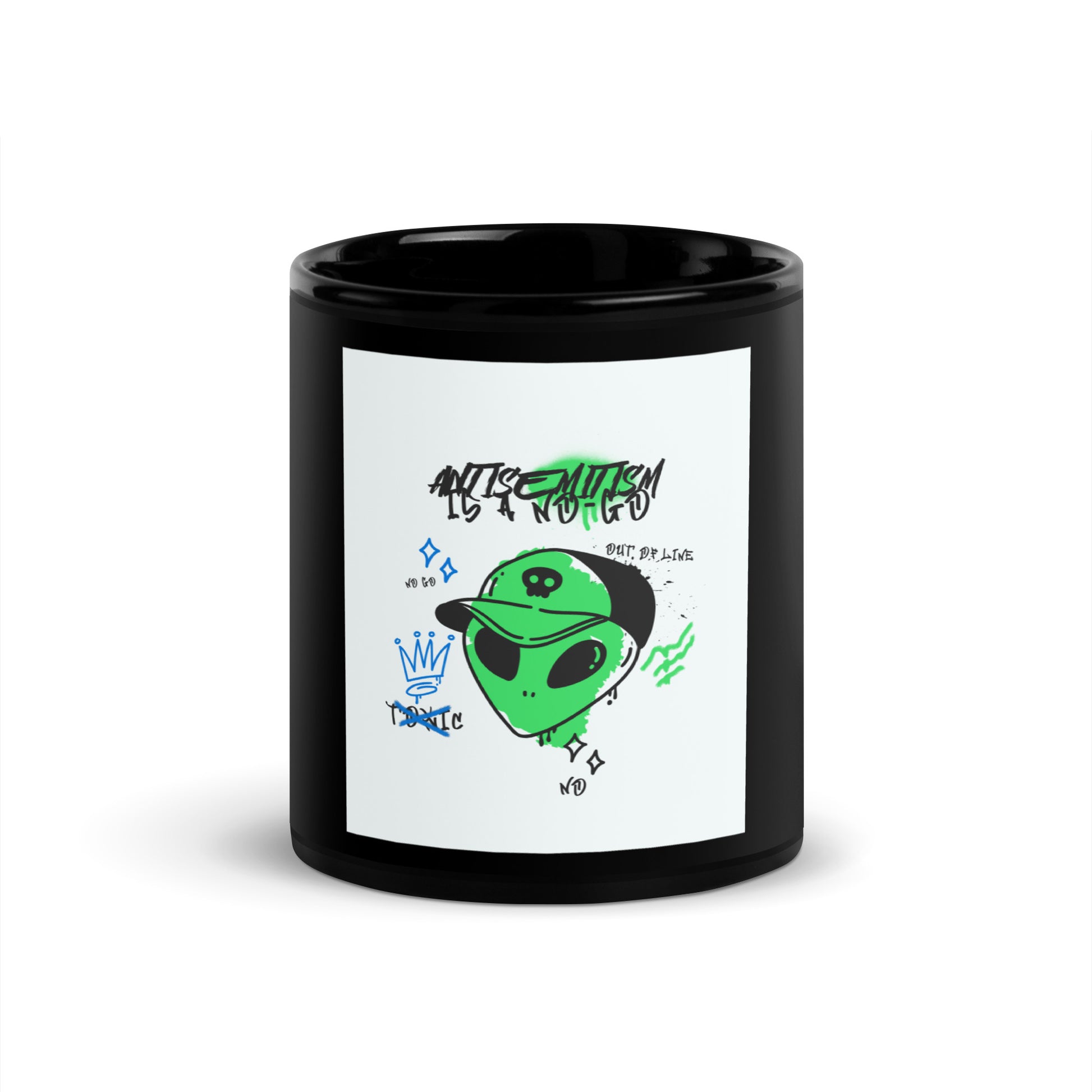 No Go Graffiti Doodle | Antisemitism | Black Glossy Mug