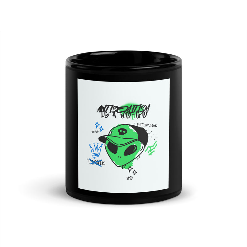 No Go Graffiti Doodle | Antisemitism | Black Glossy Mug