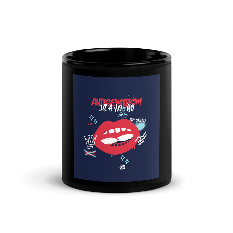 No Go Graffiti Doodle | Antisemitism | Black Glossy Mug