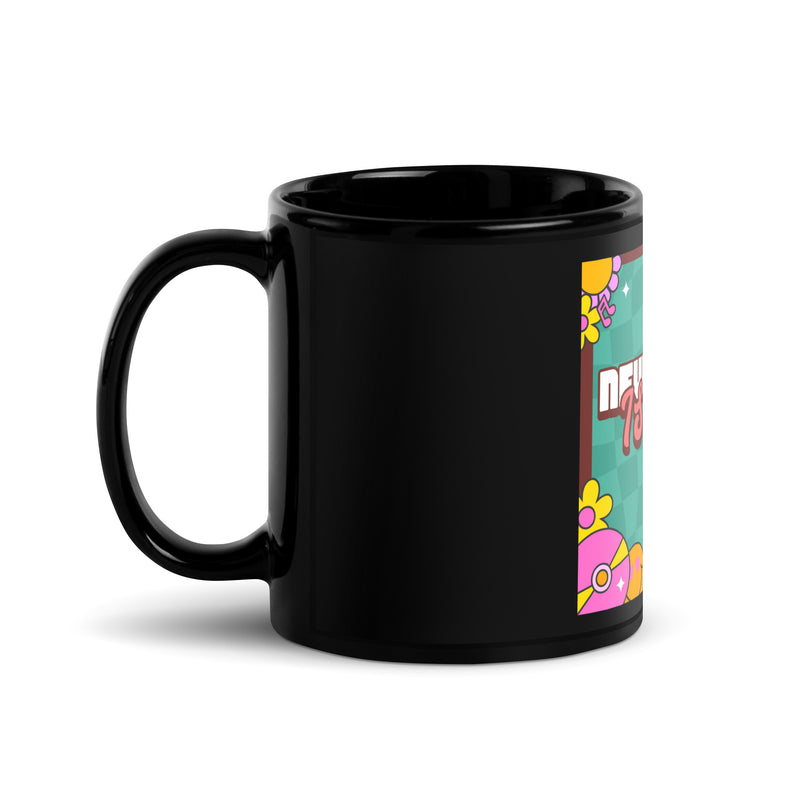 Never Again | Retro-Green Style | Black Glossy Mug