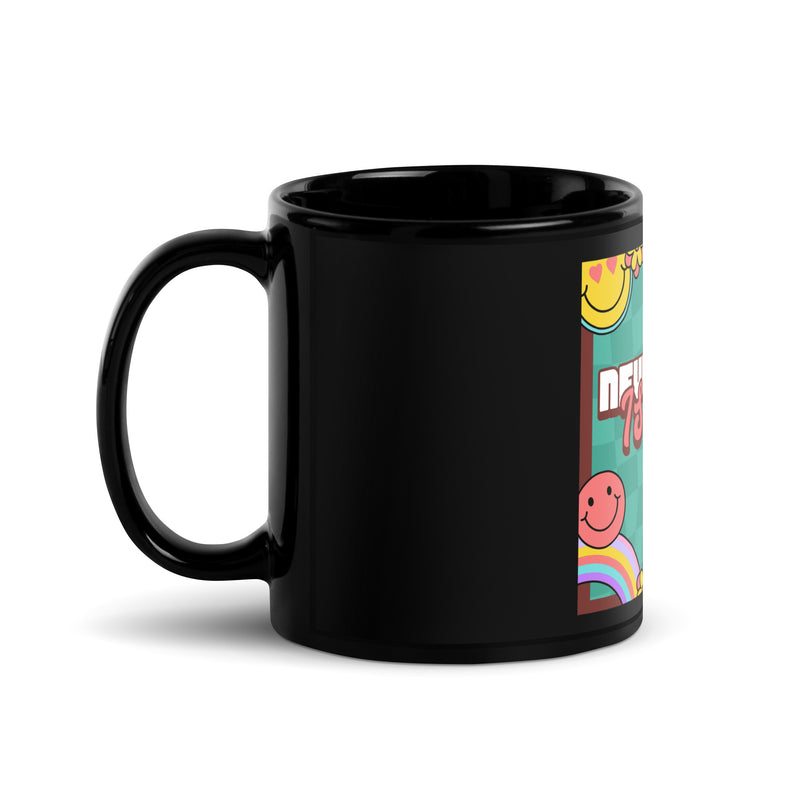 Never Again | Retro-Green Style | Black Glossy Mug