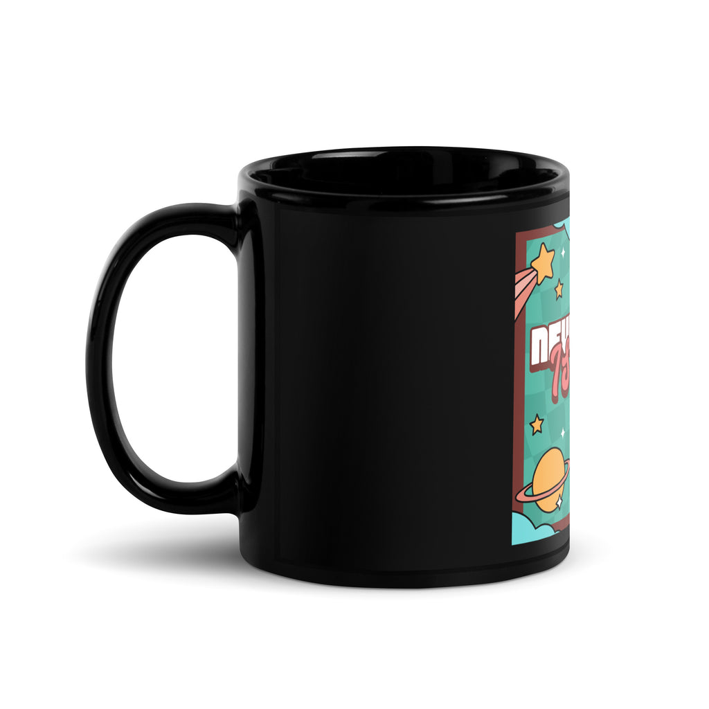 Never Again | Retro-Green Style | Black Glossy Mug Jouparty
