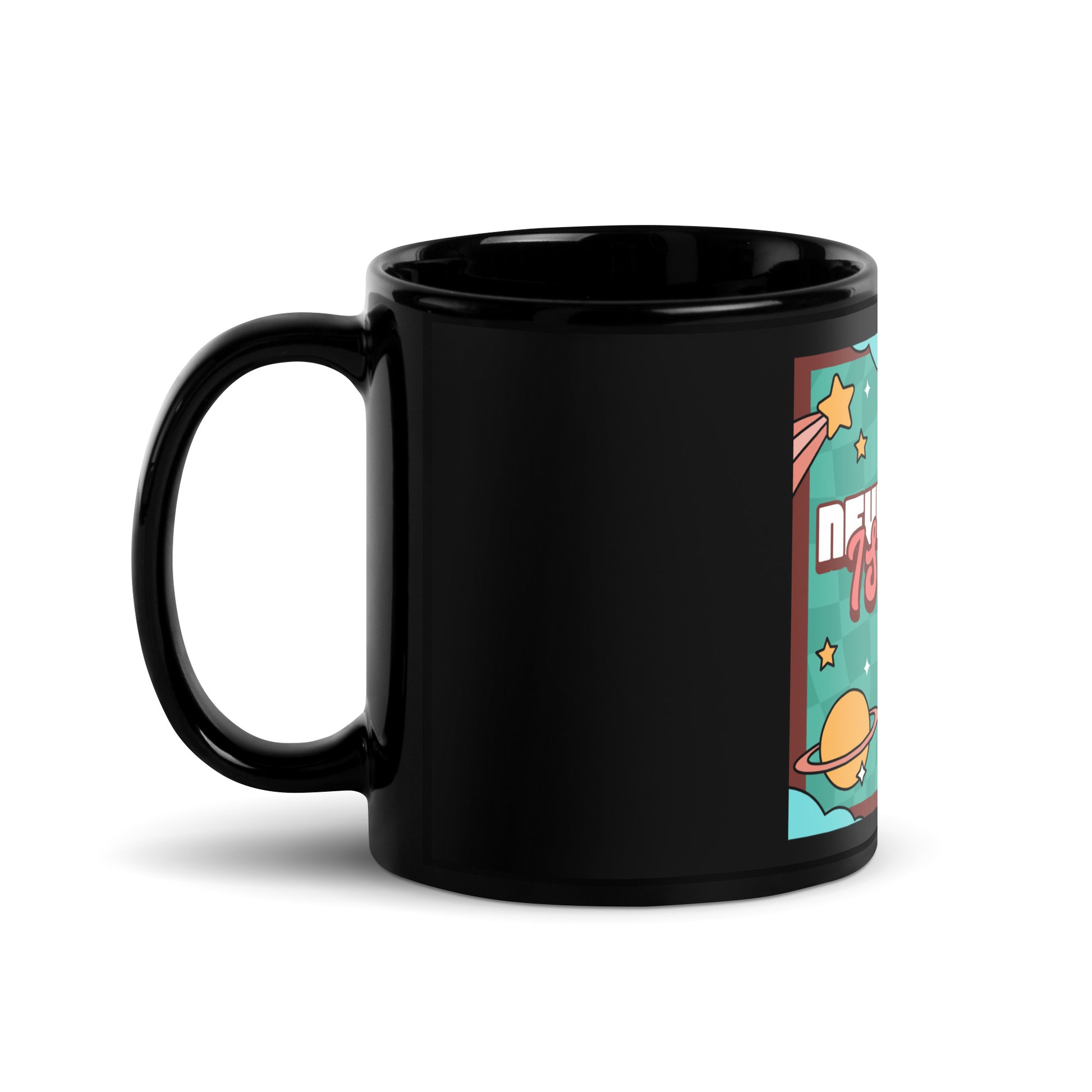 Never Again | Retro-Green Style | Black Glossy Mug Jouparty