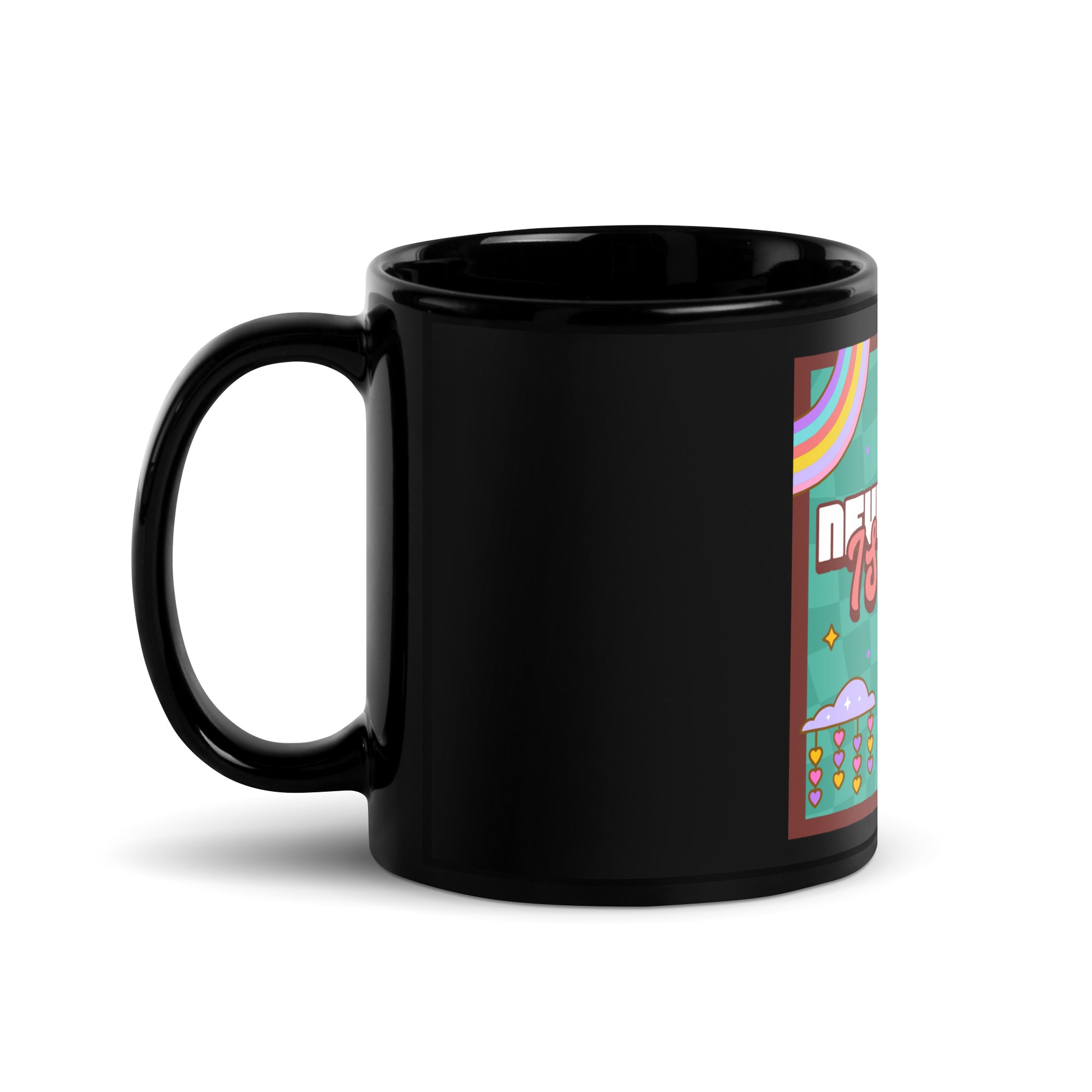 Never Again | Retro-Green Style | Black Glossy Mug Jouparty