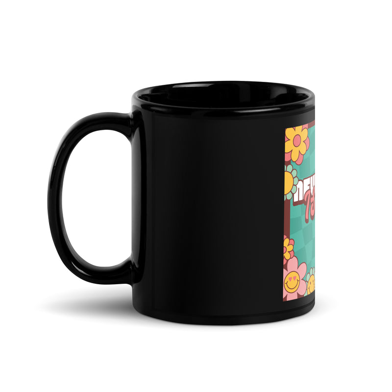 Never Again | Retro-Green Style | Black Glossy Mug