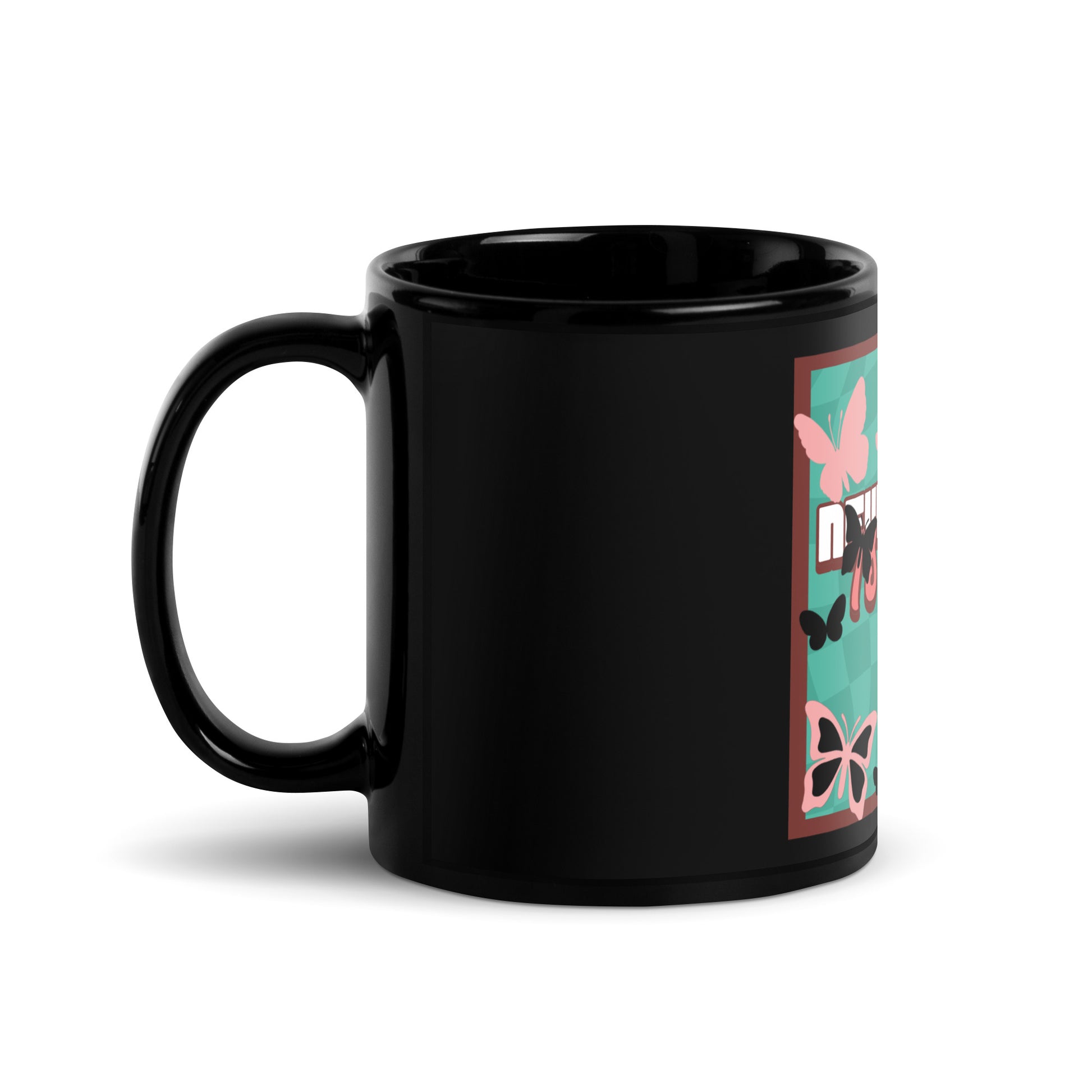 Never Again | Retro-Green Style | Black Glossy Mug Jouparty