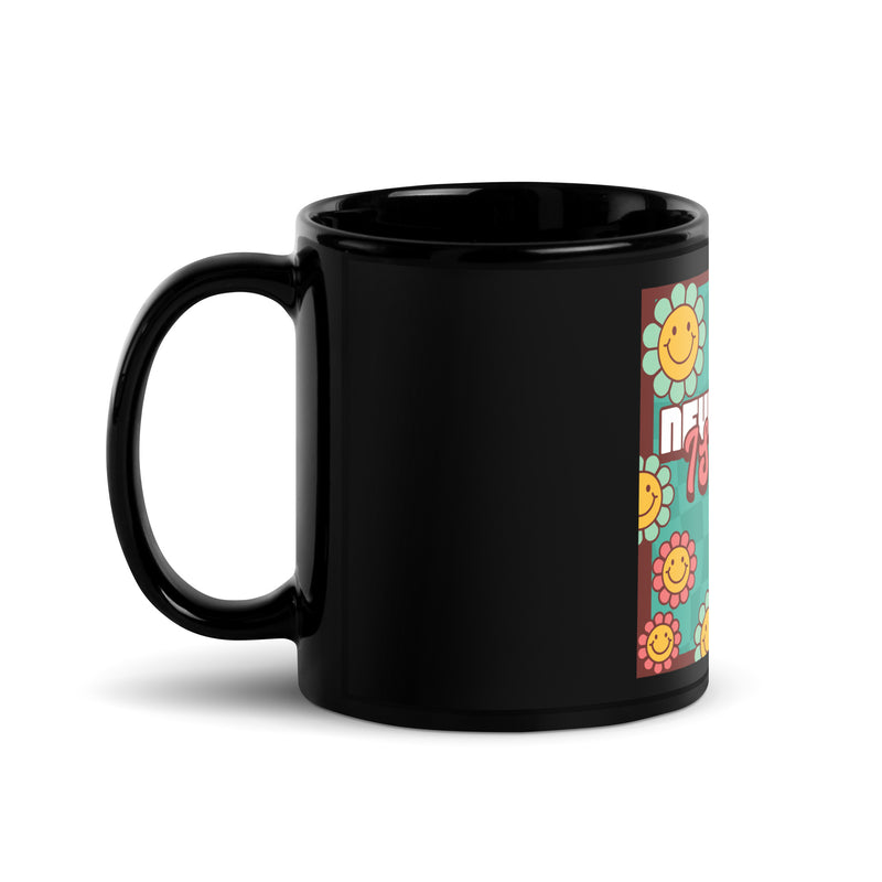 Never Again | Retro-Green Style | Black Glossy Mug