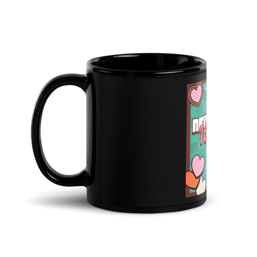 Never Again | Retro-Green Style | Black Glossy Mug Jouparty