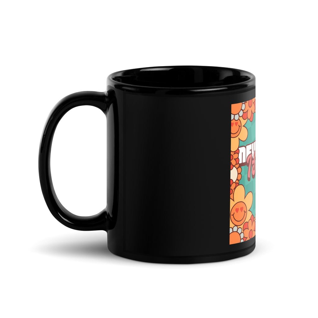 Never Again | Retro-Green Style | Black Glossy Mug Jouparty