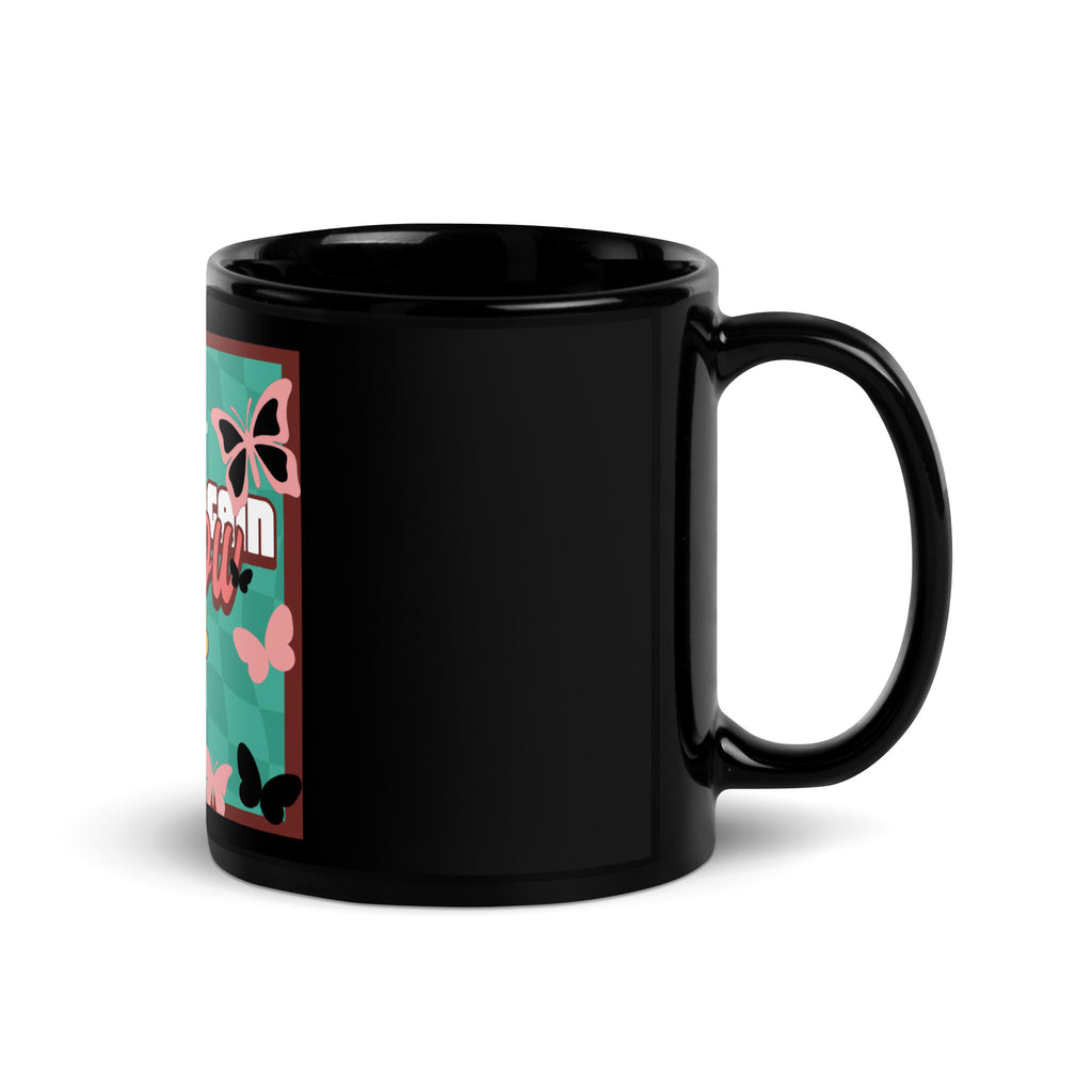 Never Again | Retro-Green Style | Black Glossy Mug Jouparty