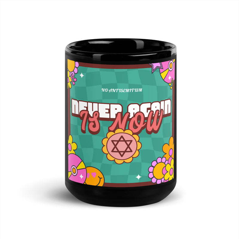 Never Again | Retro-Green Style | Black Glossy Mug