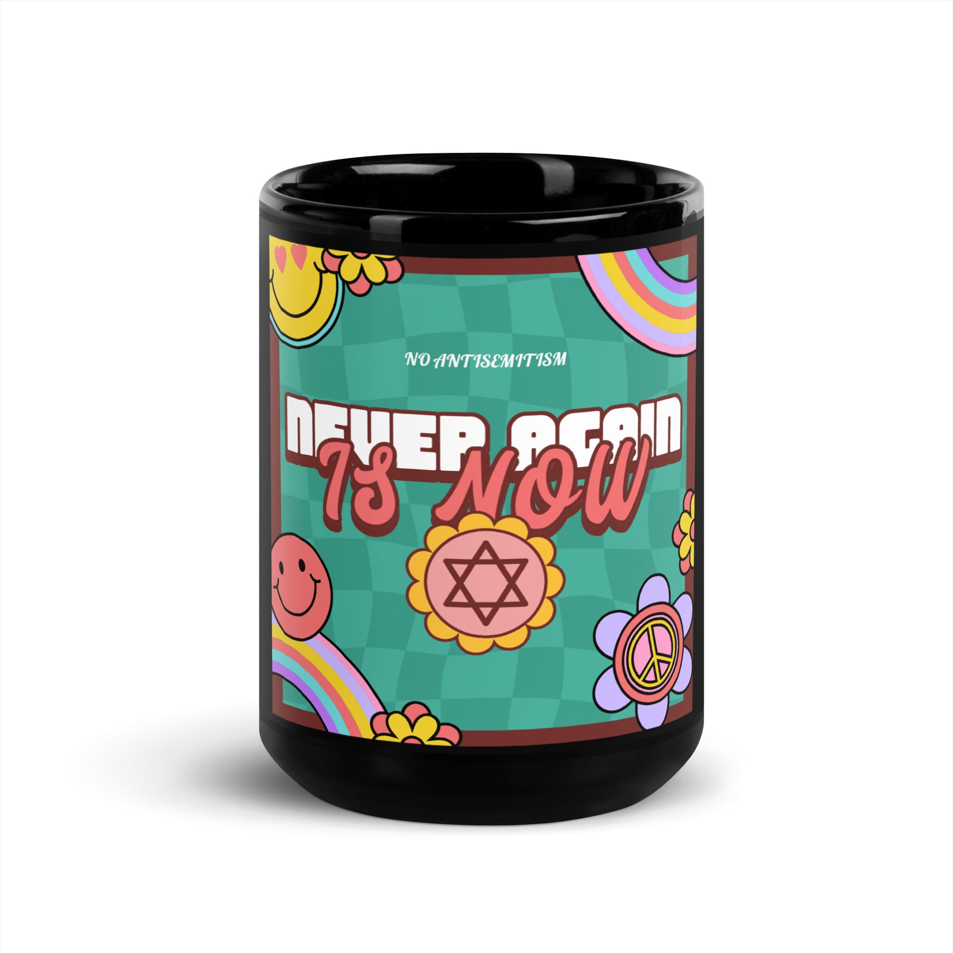 Never Again | Retro-Green Style | Black Glossy Mug Jouparty