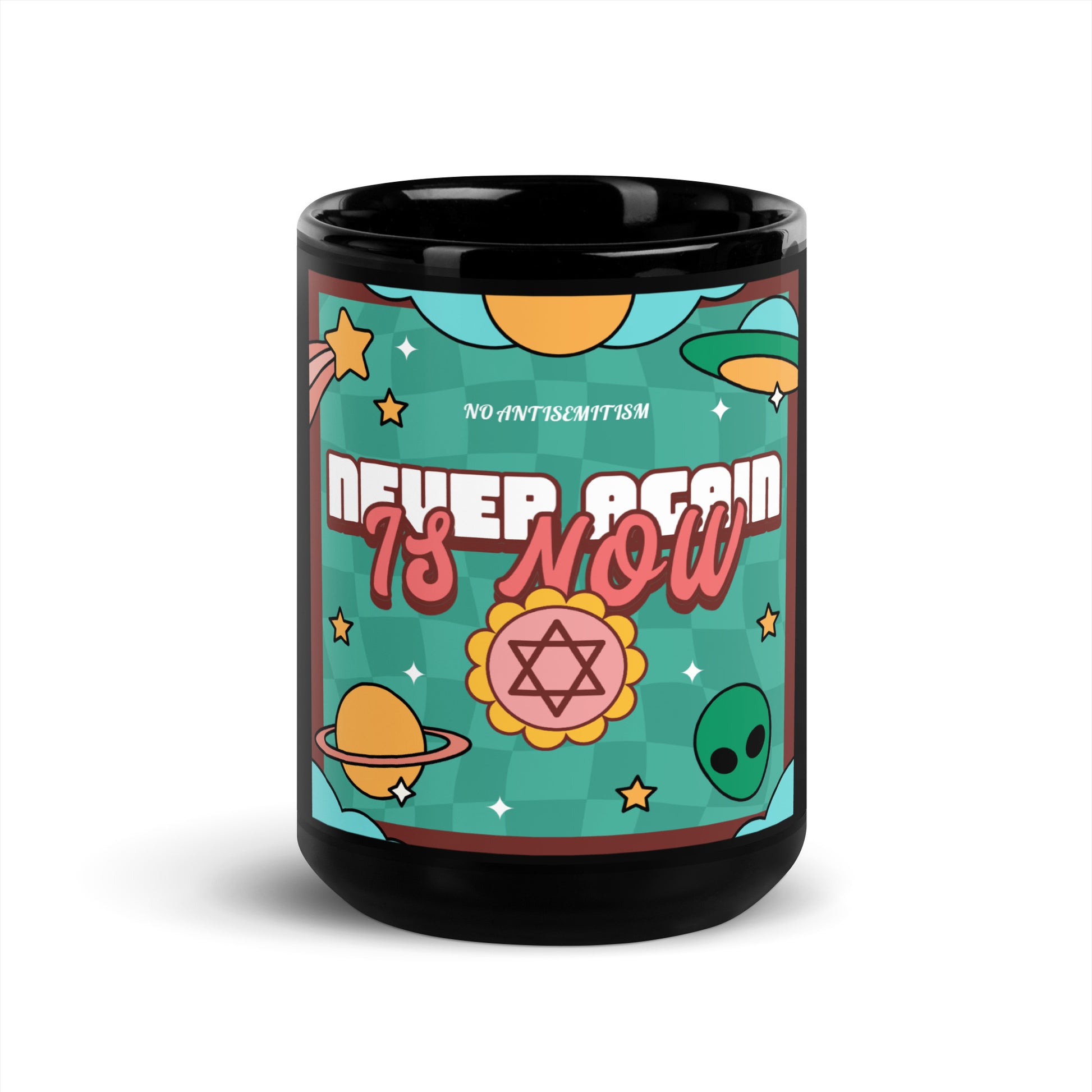 Never Again | Retro-Green Style | Black Glossy Mug Jouparty