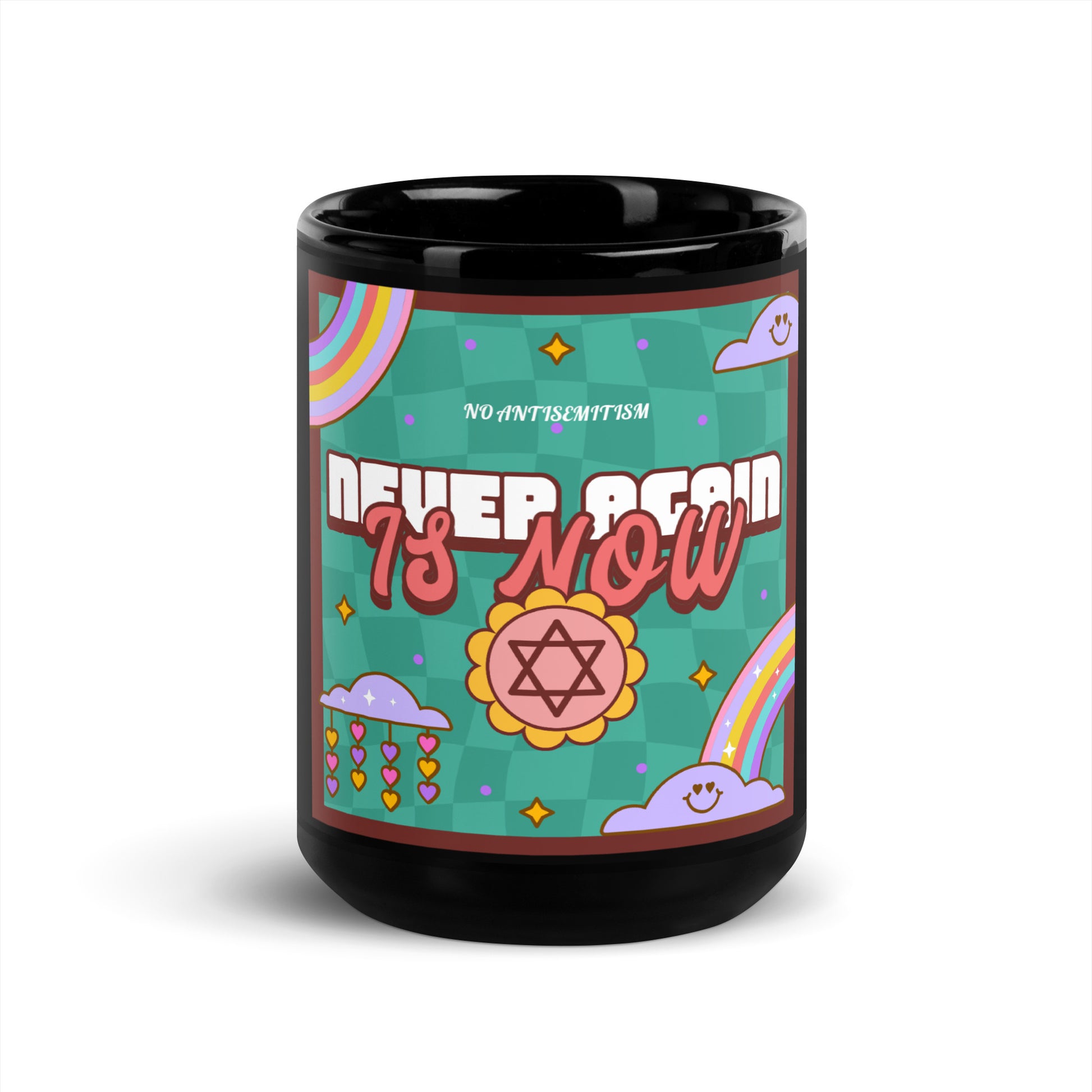 Never Again | Retro-Green Style | Black Glossy Mug Jouparty