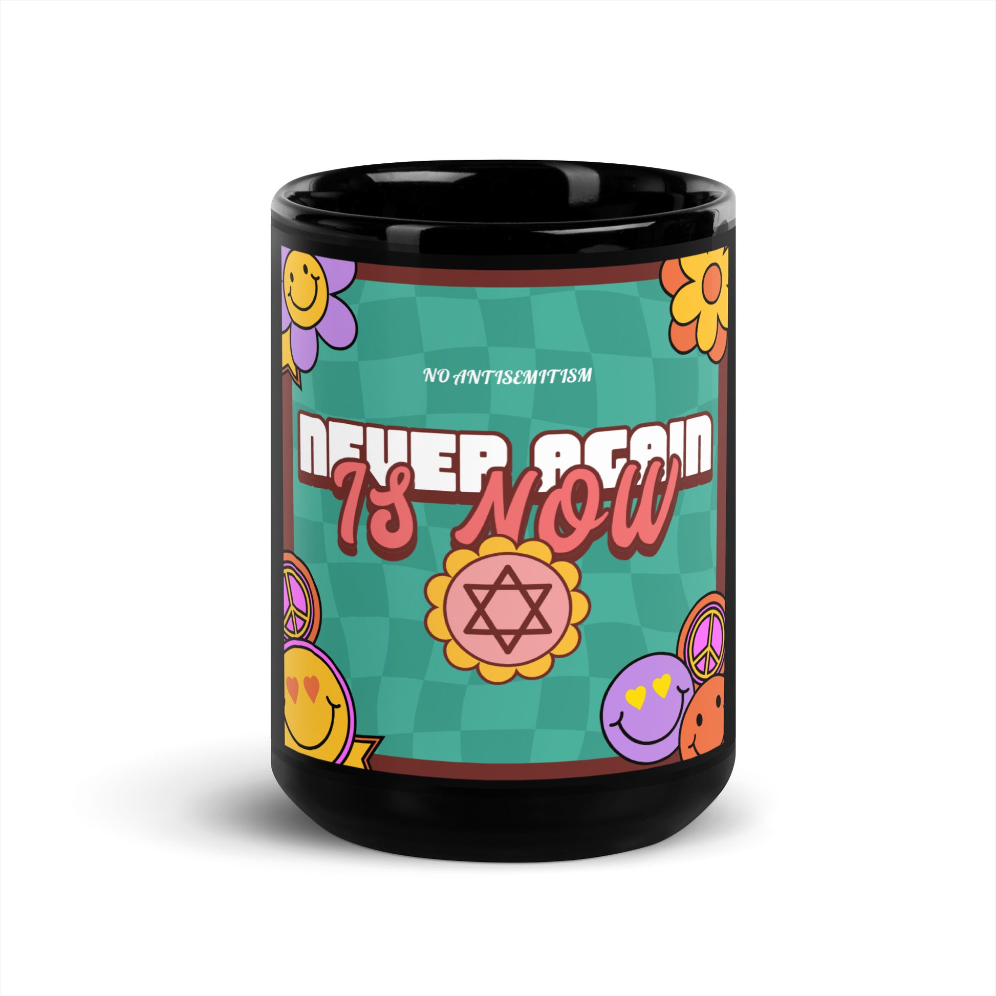 Never Again | Retro-Green Style | Black Glossy Mug Jouparty