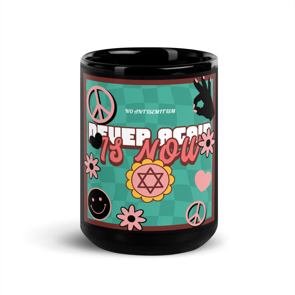 Never Again | Retro-Green Style | Black Glossy Mug Jouparty