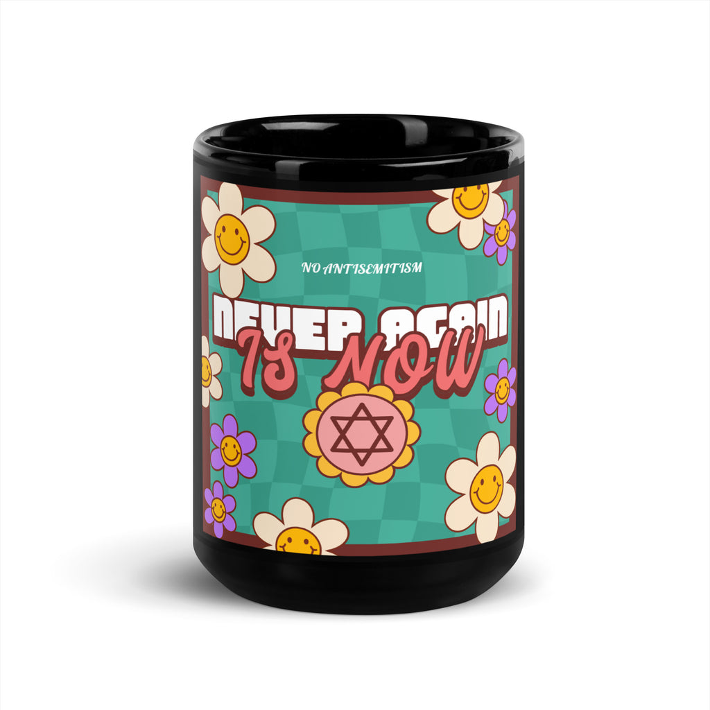 Never Again | Retro-Green Style | Black Glossy Mug