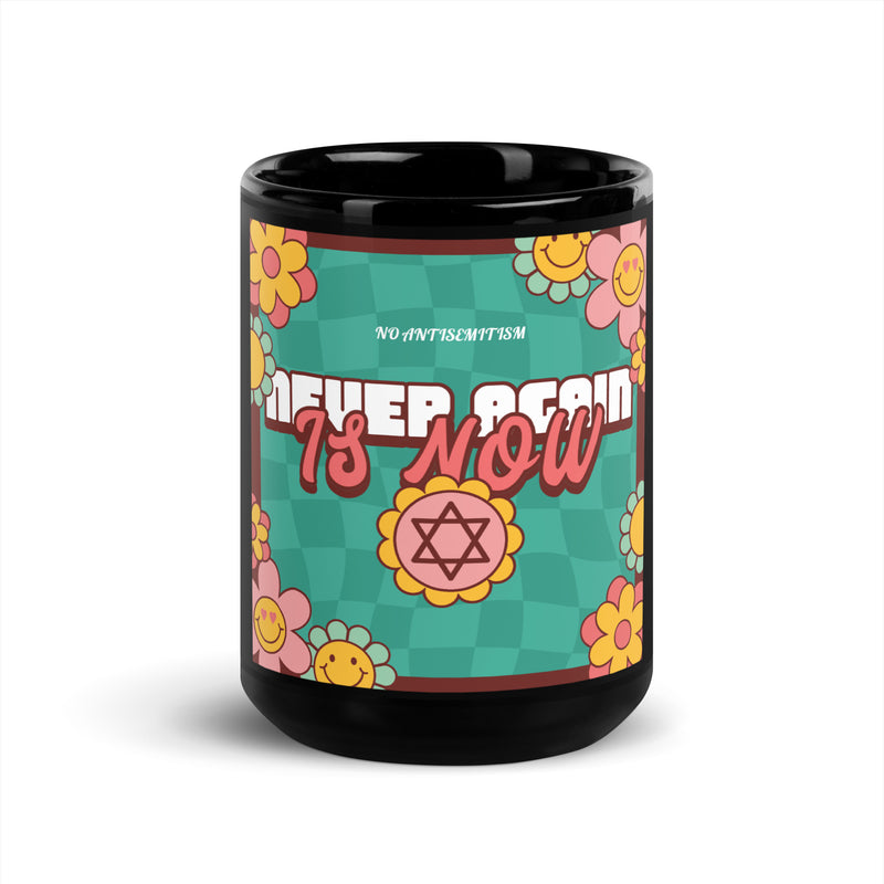 Never Again | Retro-Green Style | Black Glossy Mug