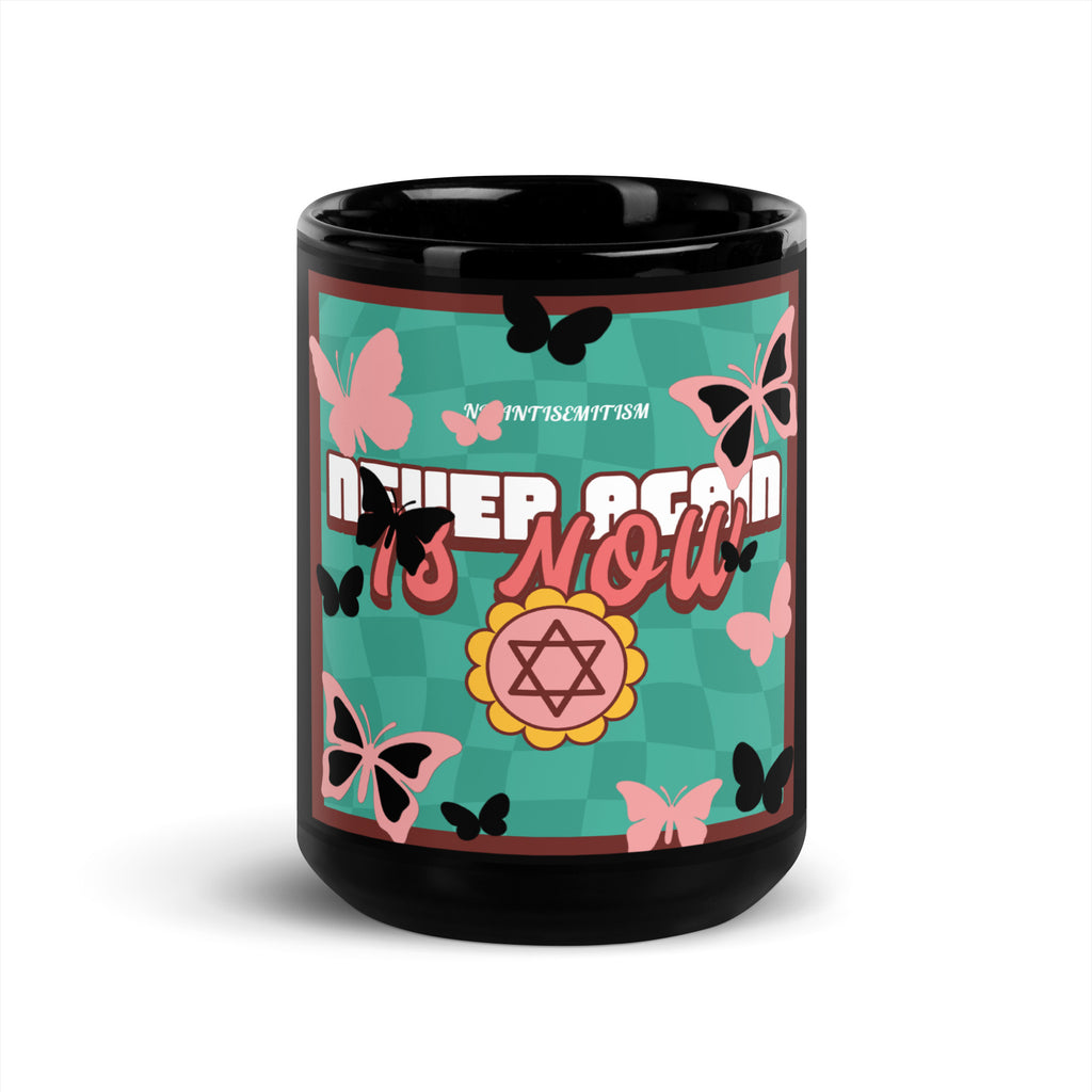 Never Again | Retro-Green Style | Black Glossy Mug Jouparty