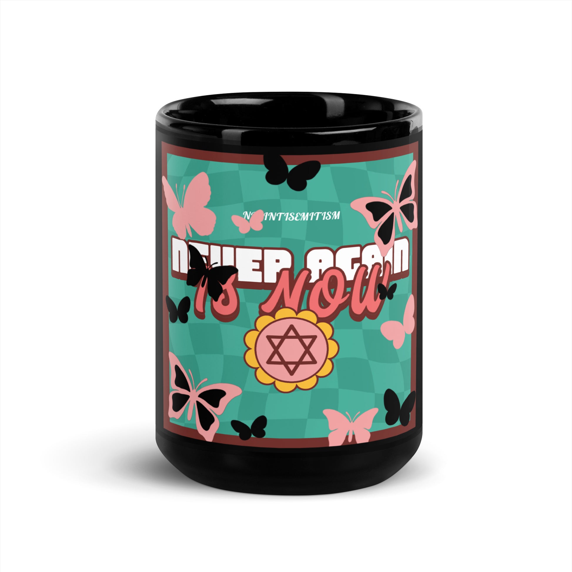 Never Again | Retro-Green Style | Black Glossy Mug Jouparty