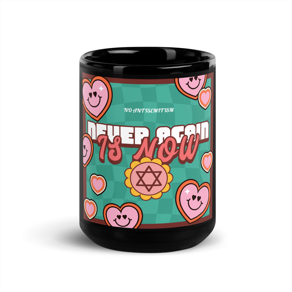 Never Again | Retro-Green Style | Black Glossy Mug Jouparty