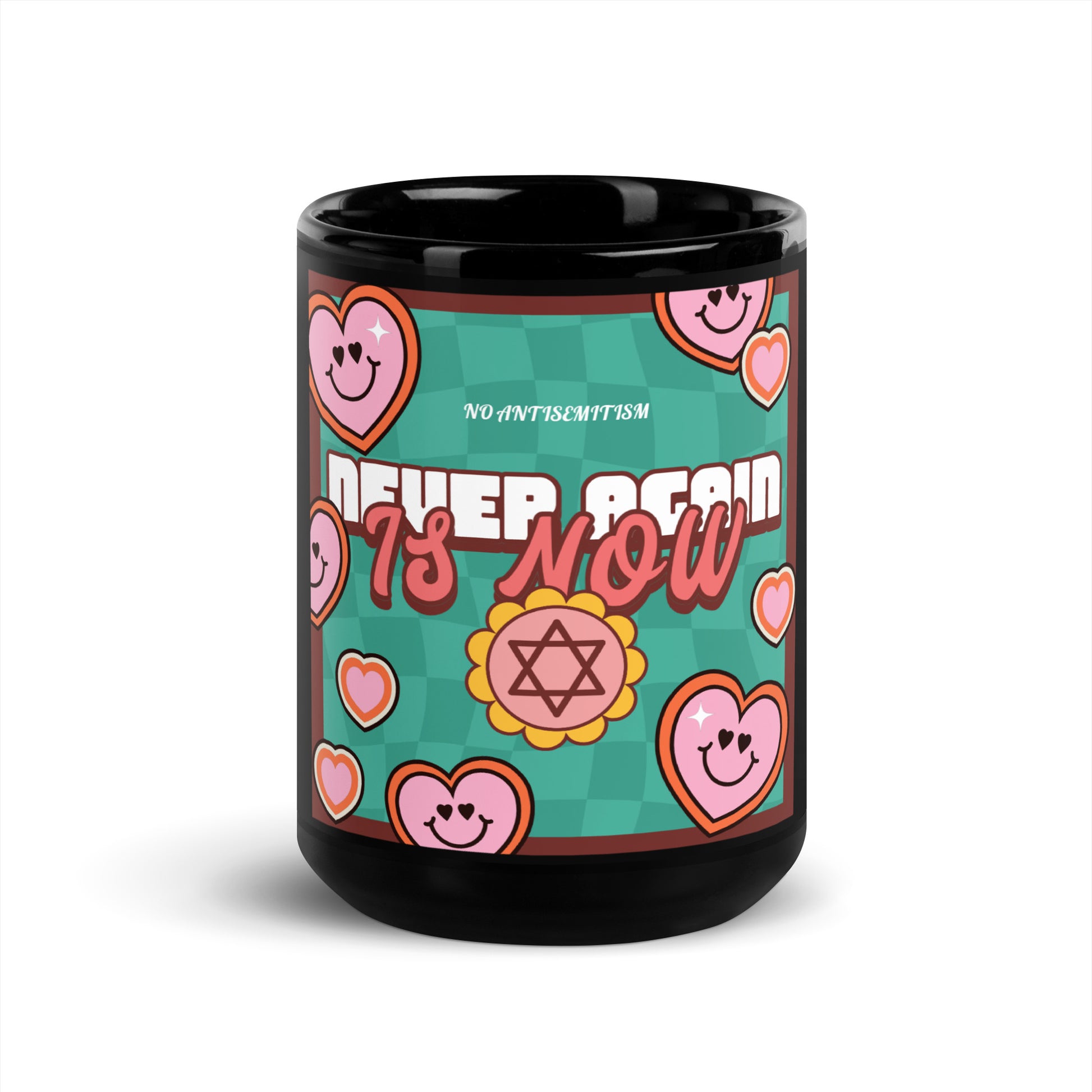 Never Again | Retro-Green Style | Black Glossy Mug Jouparty