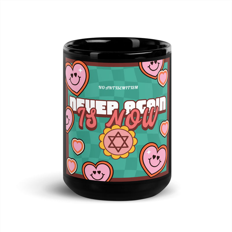 Never Again | Retro-Green Style | Black Glossy Mug