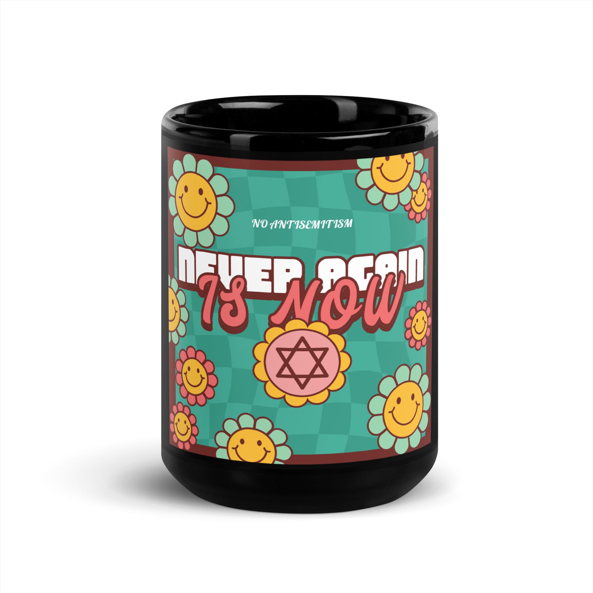 Never Again | Retro-Green Style | Black Glossy Mug Jouparty