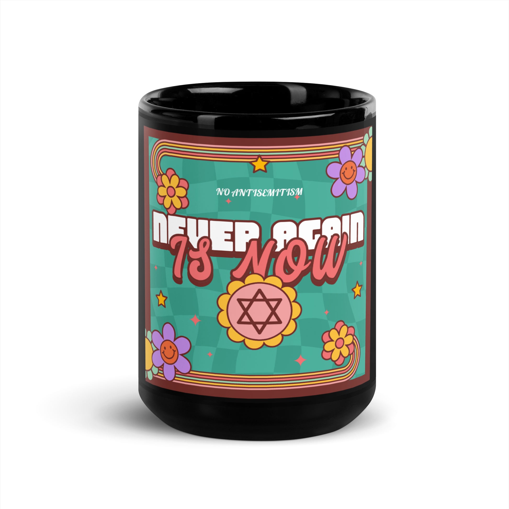 Never Again | Retro-Green Style | Black Glossy Mug Jouparty