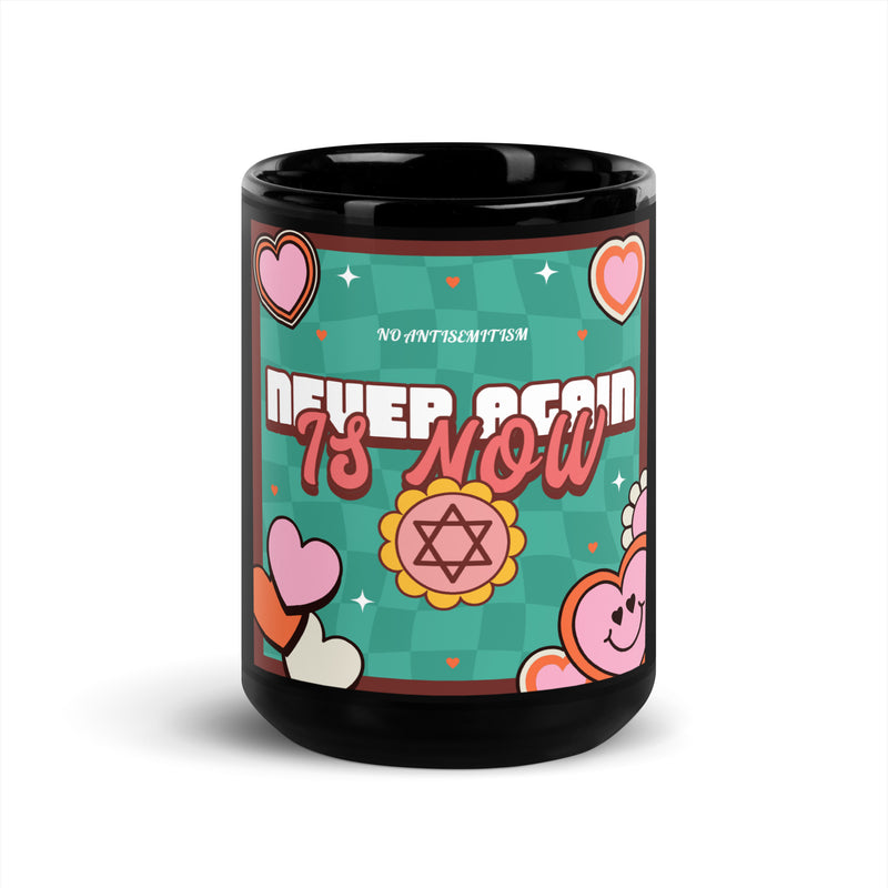 Never Again | Retro-Green Style | Black Glossy Mug