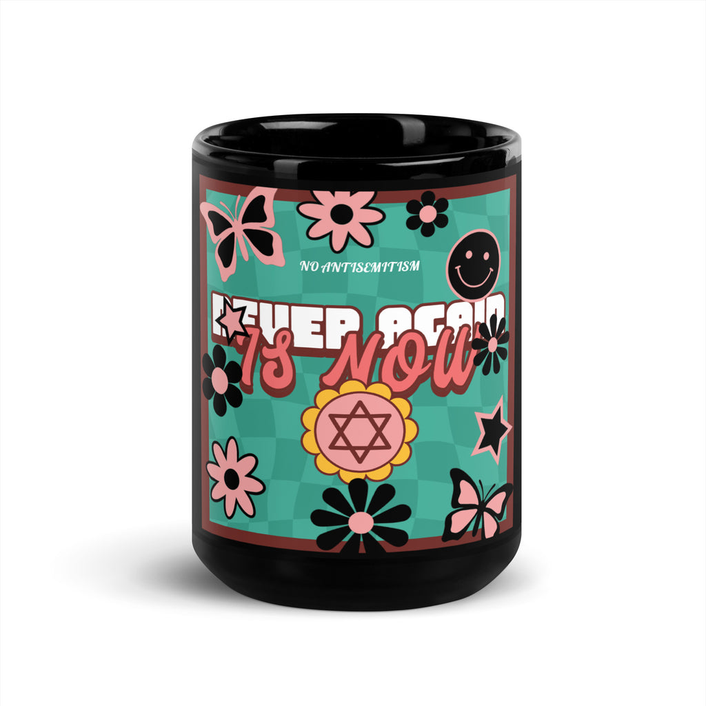 Never Again | Retro-Green Style | Black Glossy Mug Jouparty