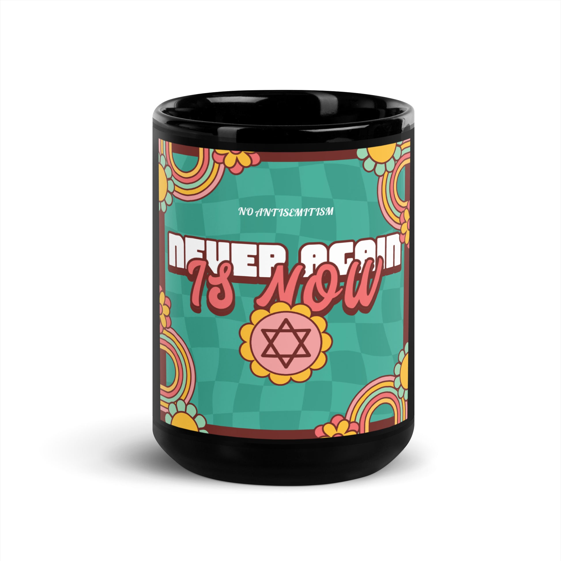 Never Again | Retro-Green Style | Black Glossy Mug