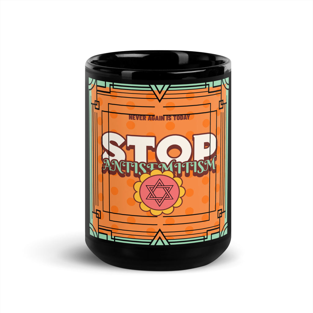 Antisemitism | Retro-Orange Style | Black Glossy Mug Jouparty