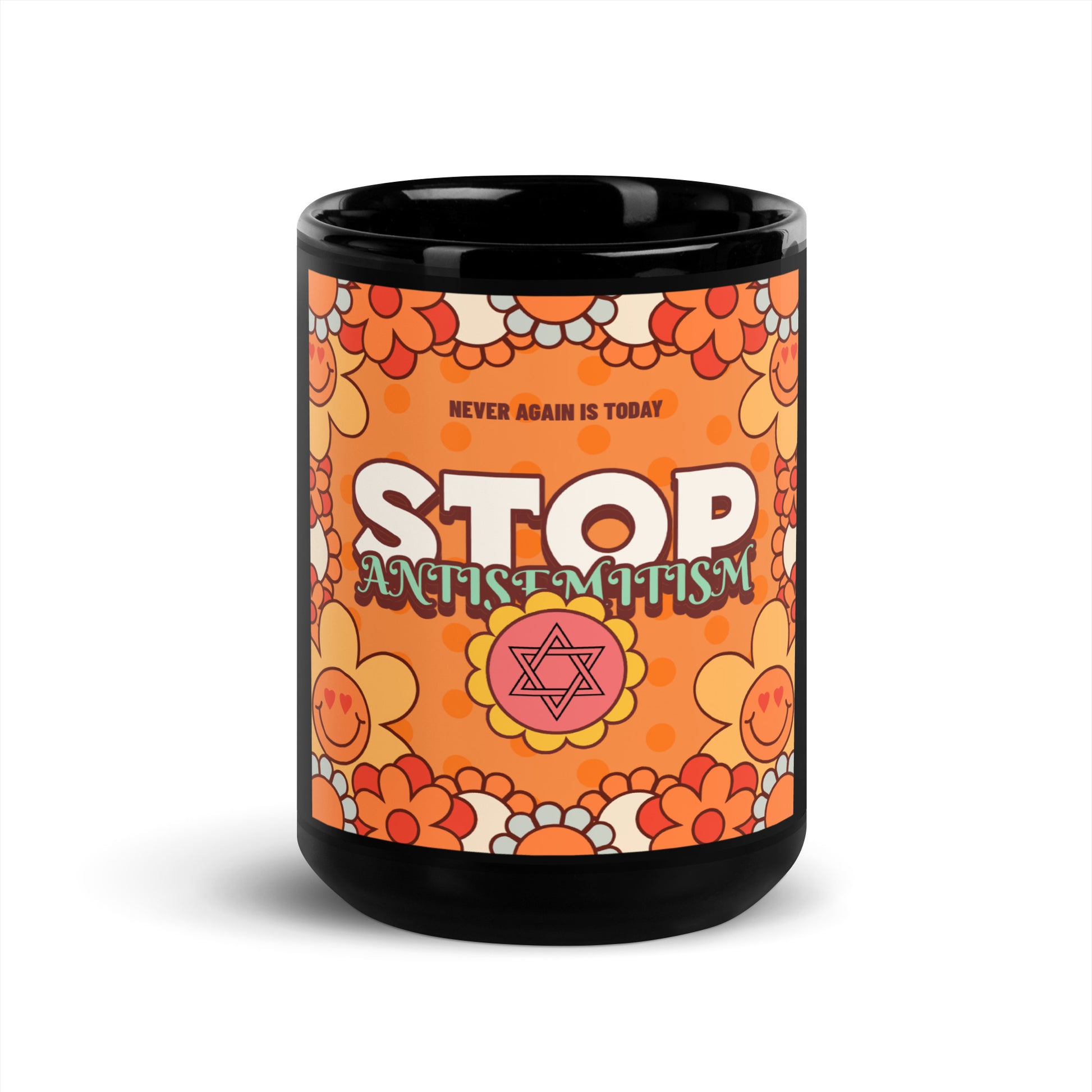 Antisemitism | Retro-Orange Style | Black Glossy Mug Jouparty