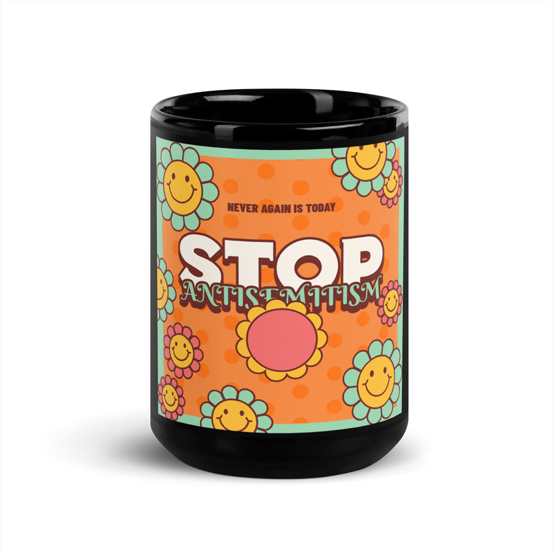 Antisemitism | Retro-Orange Style | Black Glossy Mug