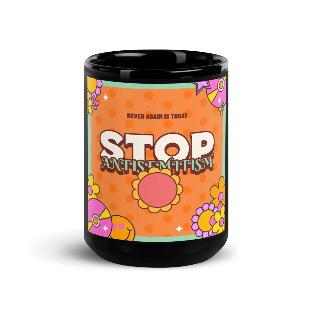 Antisemitism | Retro-Orange Style | Black Glossy Mug Jouparty