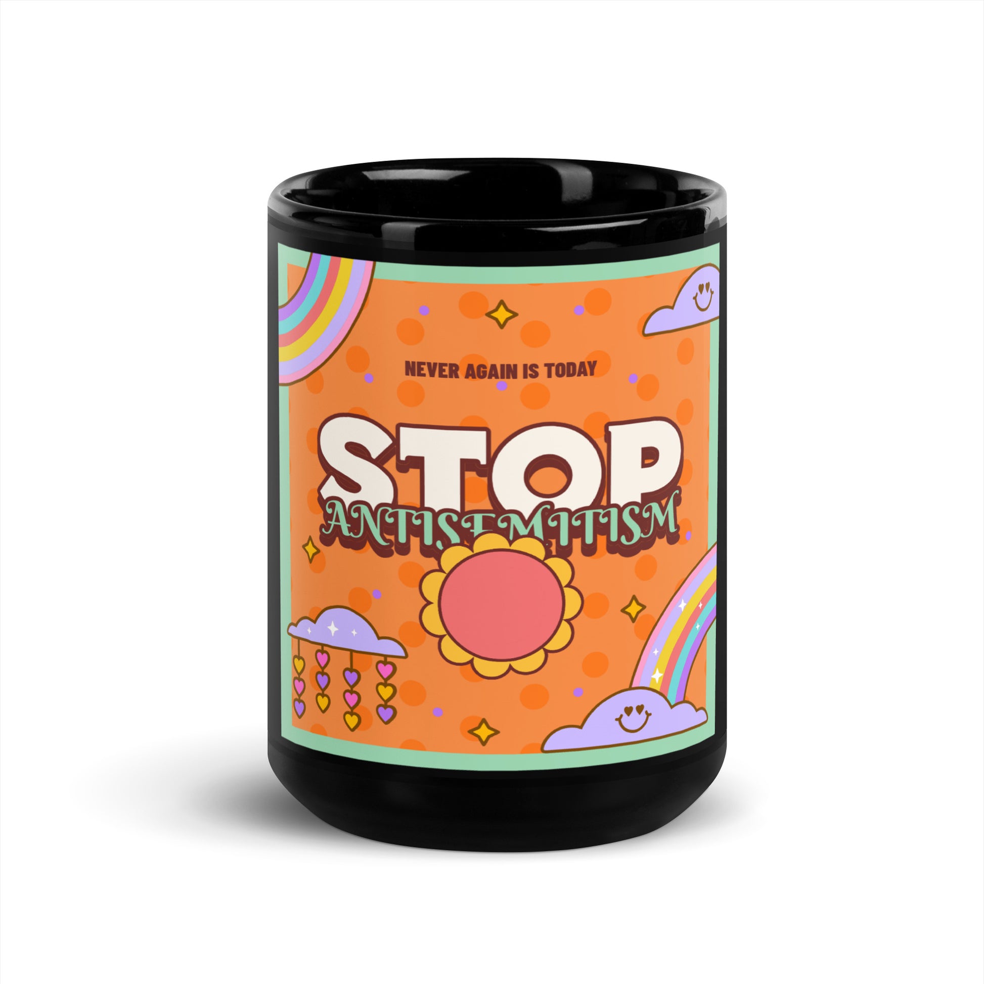 Antisemitism | Retro-Orange Style | Black Glossy Mug Jouparty