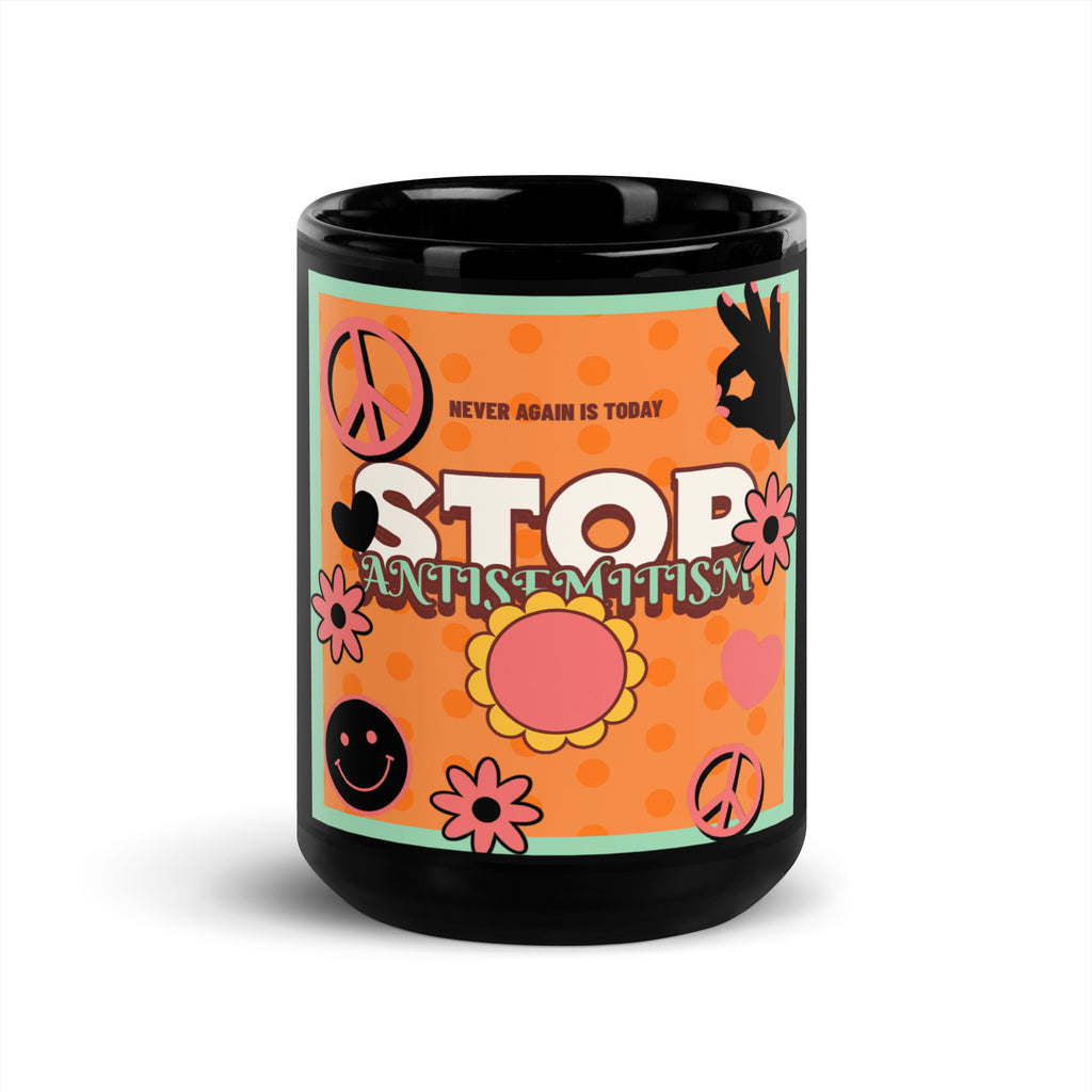 Antisemitism | Retro-Orange Style | Black Glossy Mug Jouparty