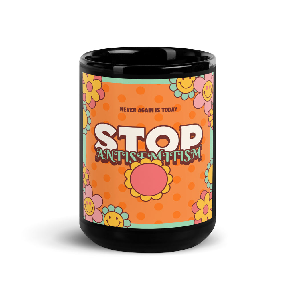 Antisemitism | Retro-Orange Style | Black Glossy Mug Jouparty