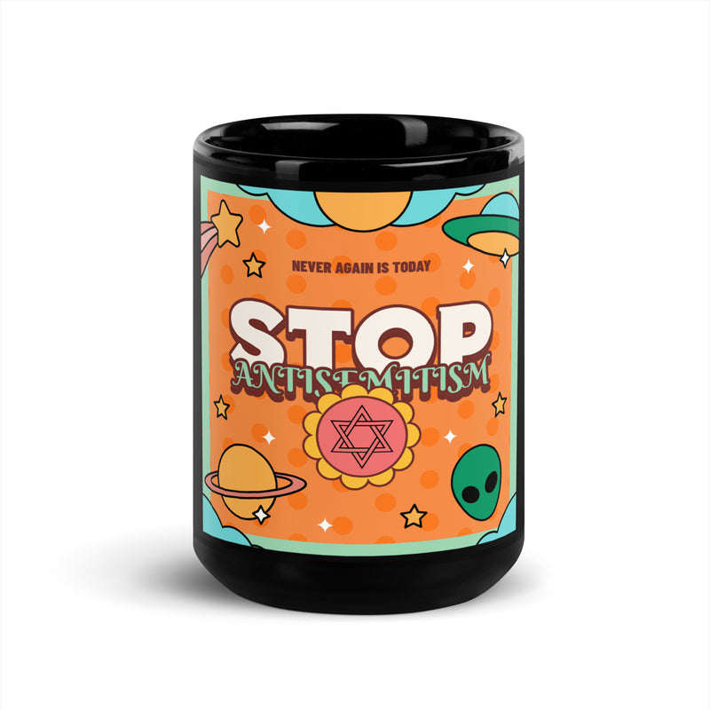 Antisemitism | Retro-Orange Style | Black Glossy Mug