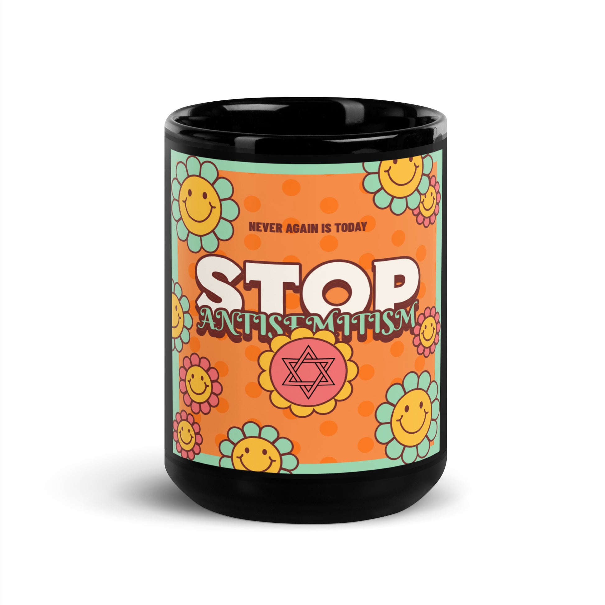 Antisemitism | Retro-Orange Style | Black Glossy Mug