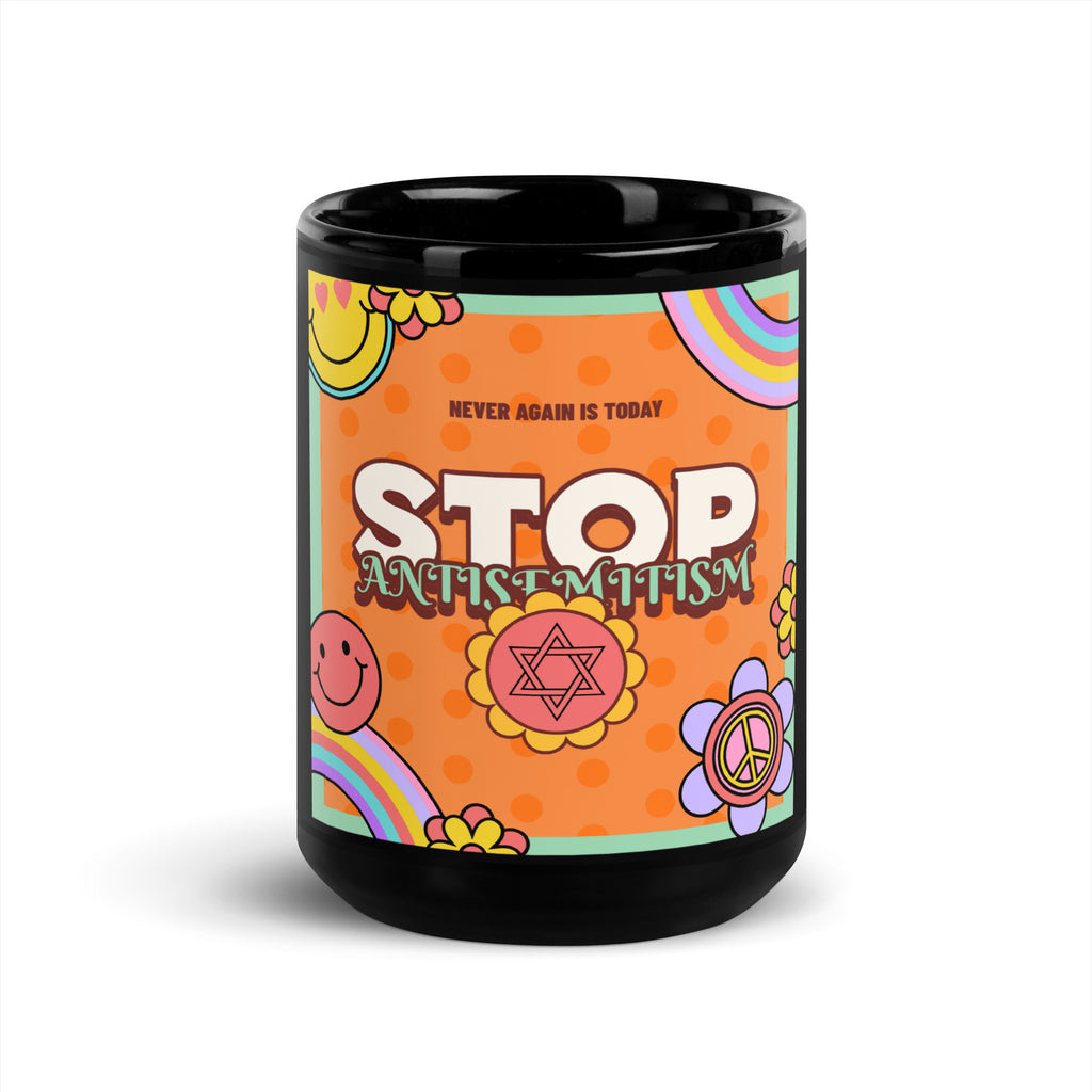Antisemitism | Retro-Orange Style | Black Glossy Mug
