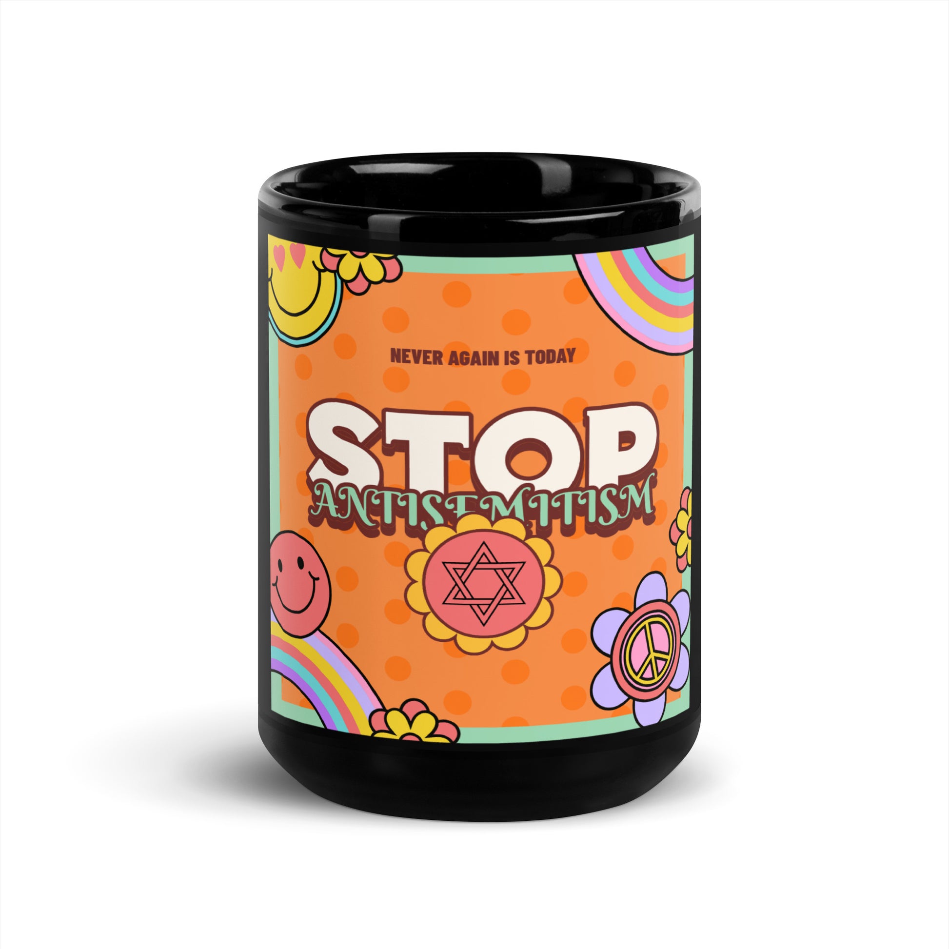 Antisemitism | Retro-Orange Style | Black Glossy Mug