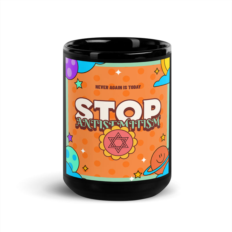 Antisemitism | Retro-Orange Style | Black Glossy Mug