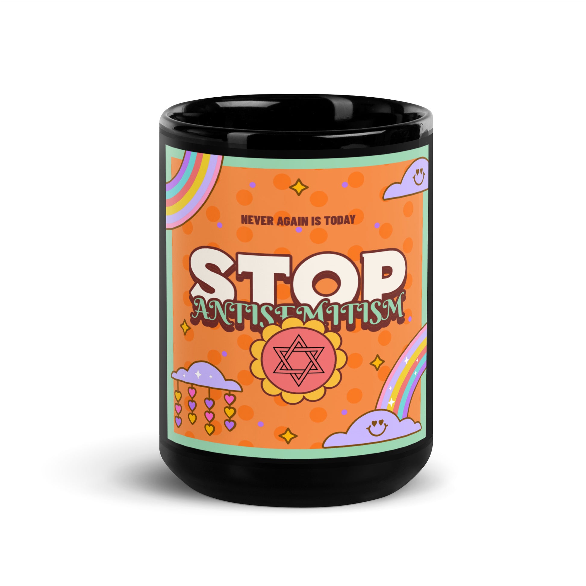Antisemitism | Retro-Orange Style | Black Glossy Mug