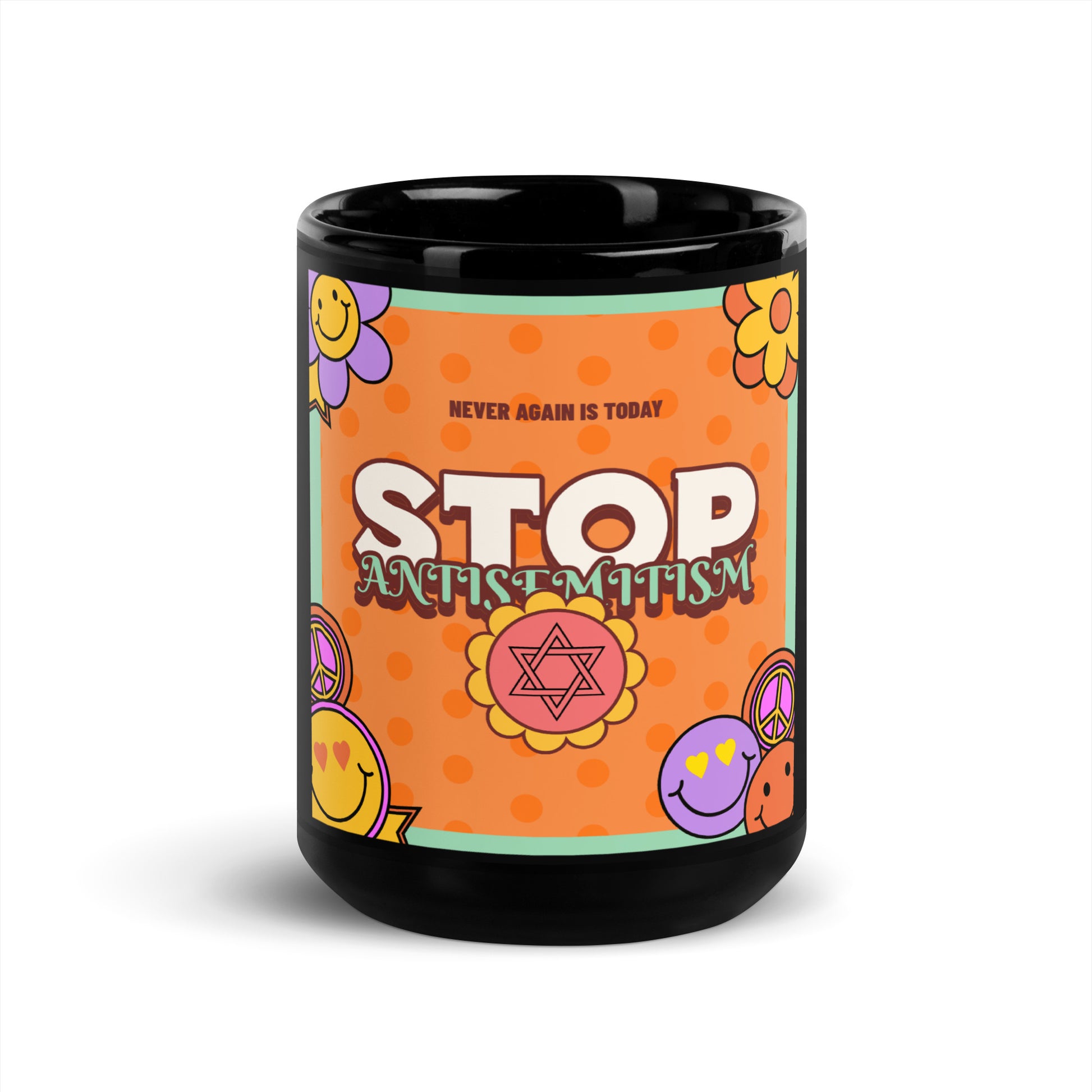 Antisemitism | Retro-Orange Style | Black Glossy Mug Jouparty