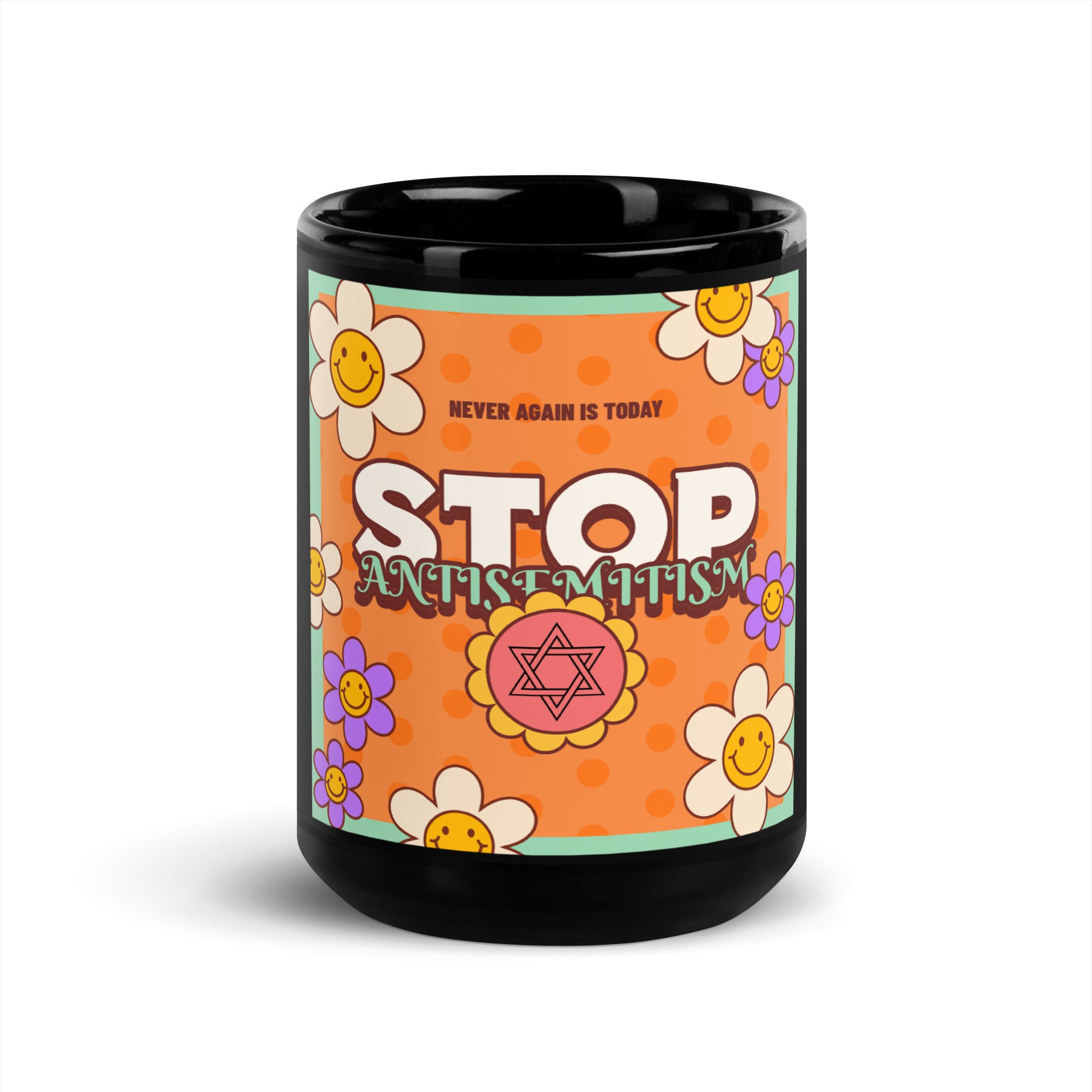 Antisemitism | Retro-Orange Style | Black Glossy Mug Jouparty